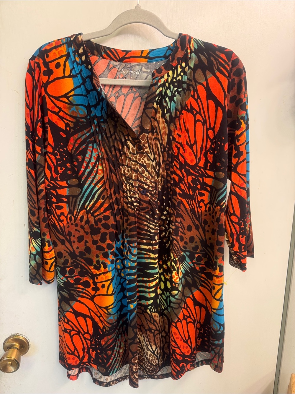 Serengeti Orange Multi V-Neck 3/4 Sleeve Printed Tunic